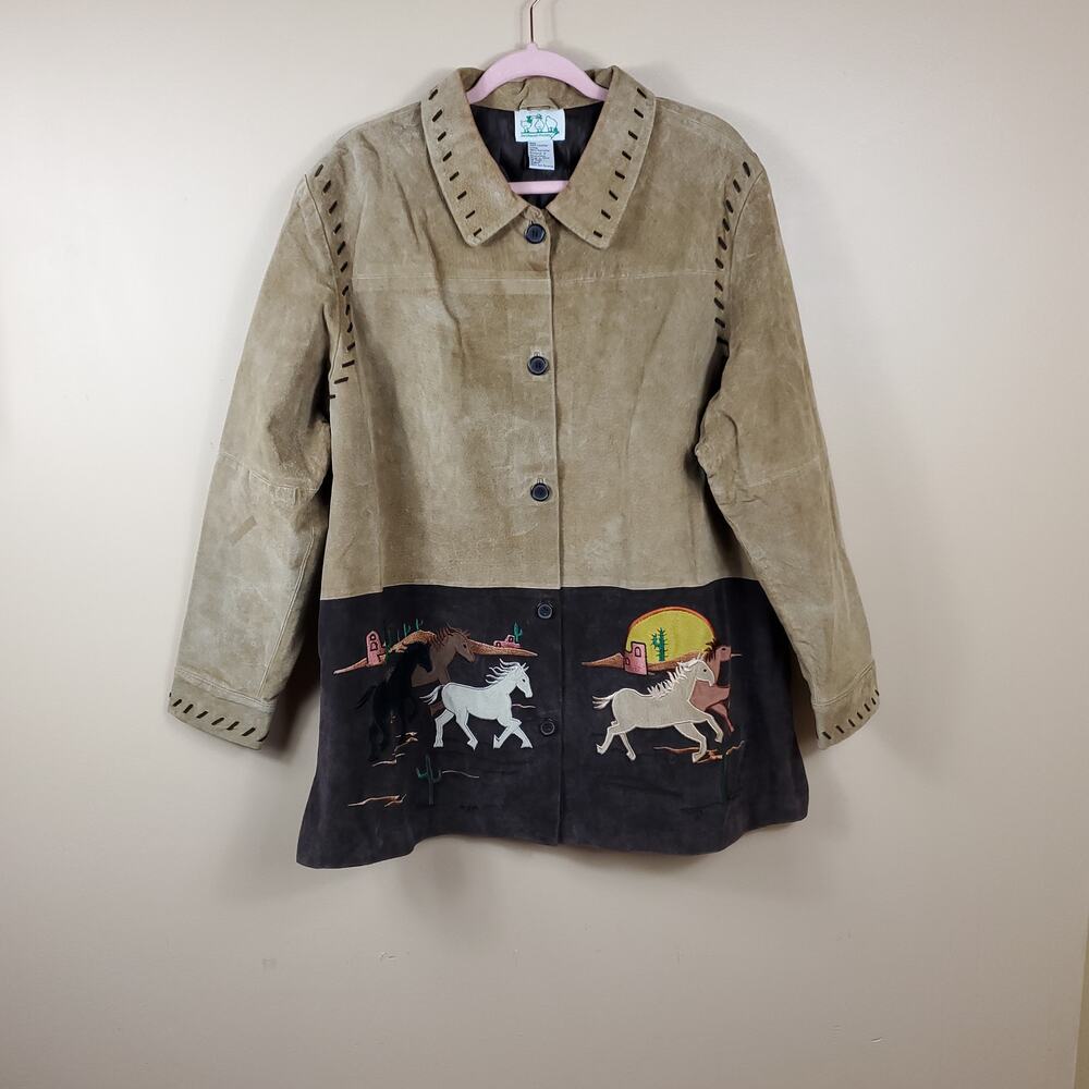 Vintage Quacker Factory Western Horse Stampede Leather Suede Jacket Size 1X